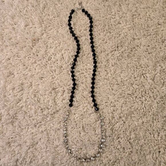 NWOT Long Faceted Jet Beads + Rhinestones Necklace - Picture 4 of 9